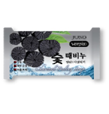 090082 "Juno" "Peeling Soap Charcoal" Косметическое мыло "Древесный уголь" 150 г 1/120