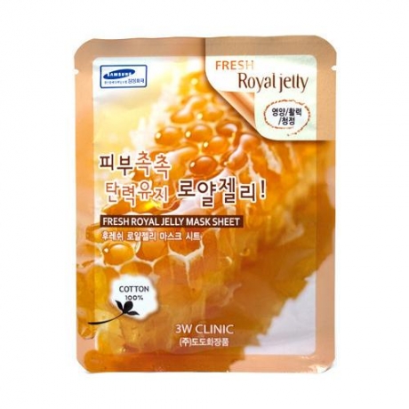 3W CLINIC Fresh Royal Jelly Mask Sheet Маска тканевая для лица с маточным молочком 23 мл 